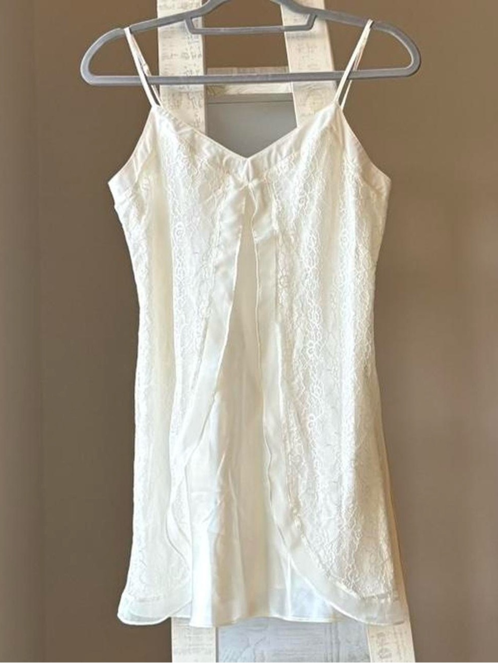 Morgan Taylor Intimates White Lace Satin Mini Slip Dress Size S
